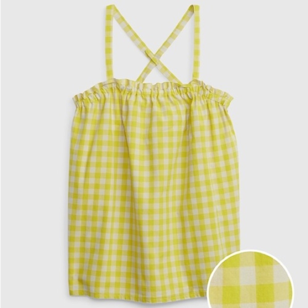GAP Kids 100% Cotton Gingham Checkered Cross Strap Tank Top Lemon Yellow White
